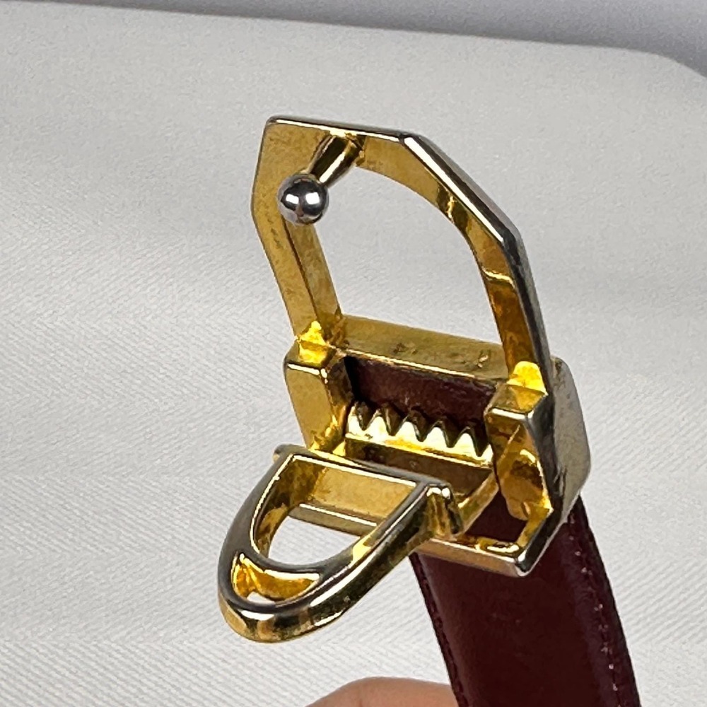 Vintage Burgundy and Black Reversible Leather Belt Two Tone Gold Buckle 30-34" - Picture 3 of 7